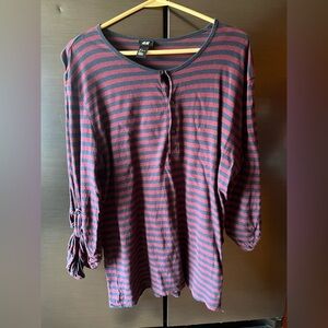 H&M Men's Red and Blue Striped Long Sleeve Shirt